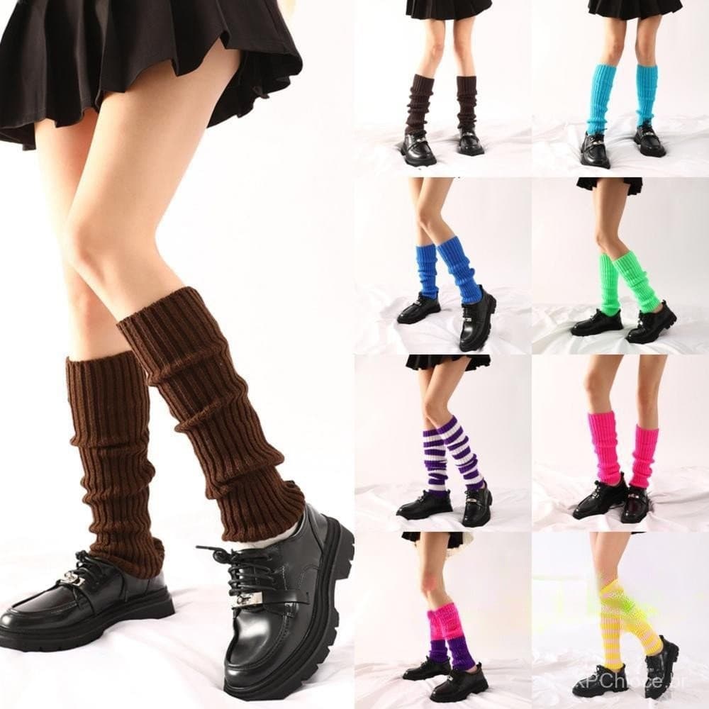 Frete Grátis ~Aquecedores De Pernas Lolita DA-FACC , Meias Japonesas Kawaii Y2K Harajuku , Polainas Com Nervuras Neon