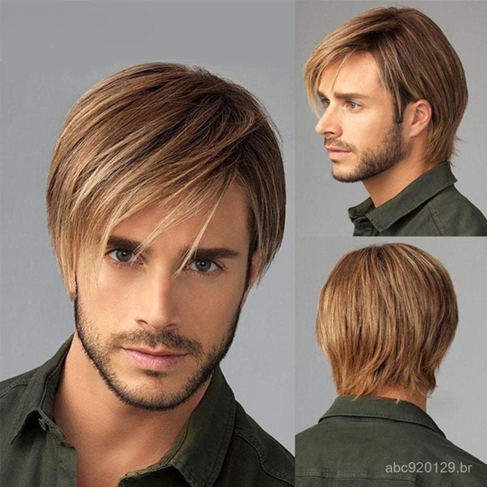 MXMIOO Perucas Masculinas Loiras Naturais Uso Diário Penteado Corte De Cabelo Sintético Substituição Em Camadas Curto Re
