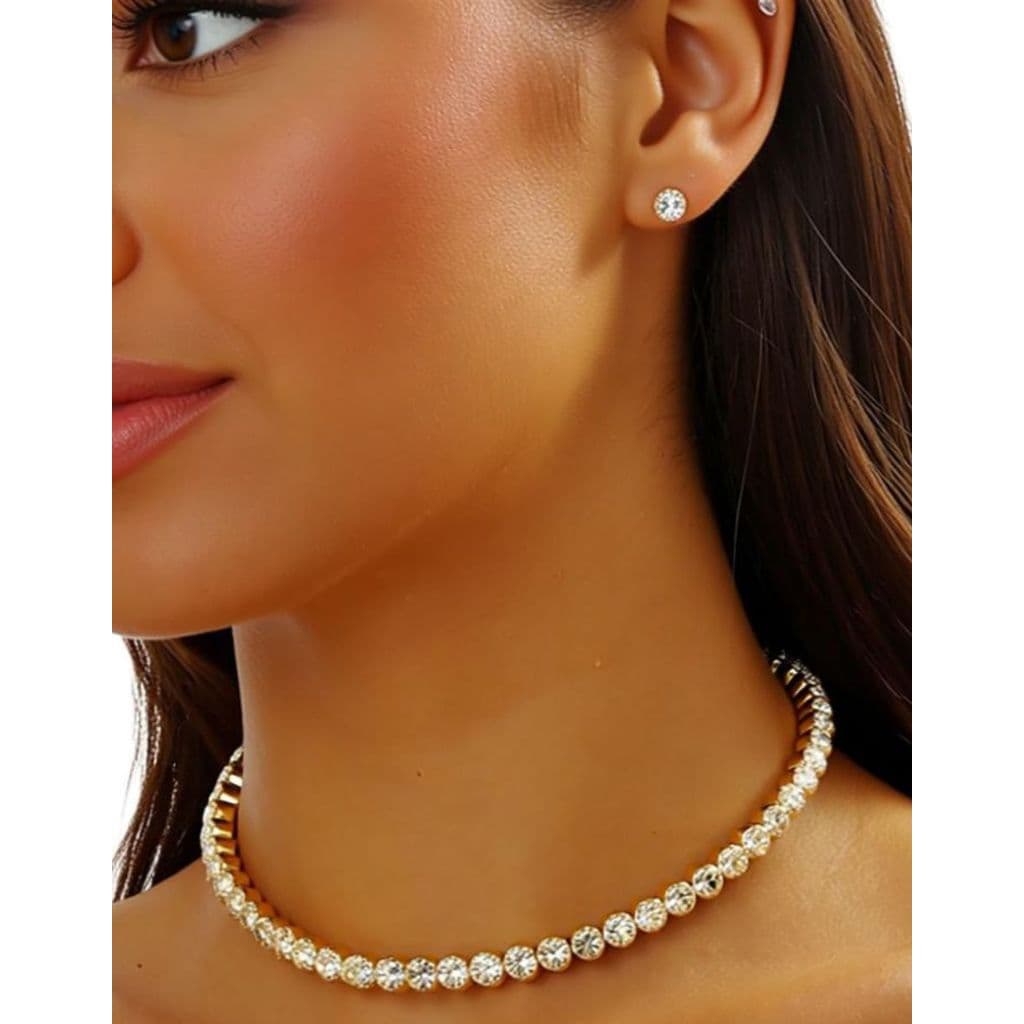 Gargantilha Colar de Strass 5mm Feminino Joia Acessório de Festa
