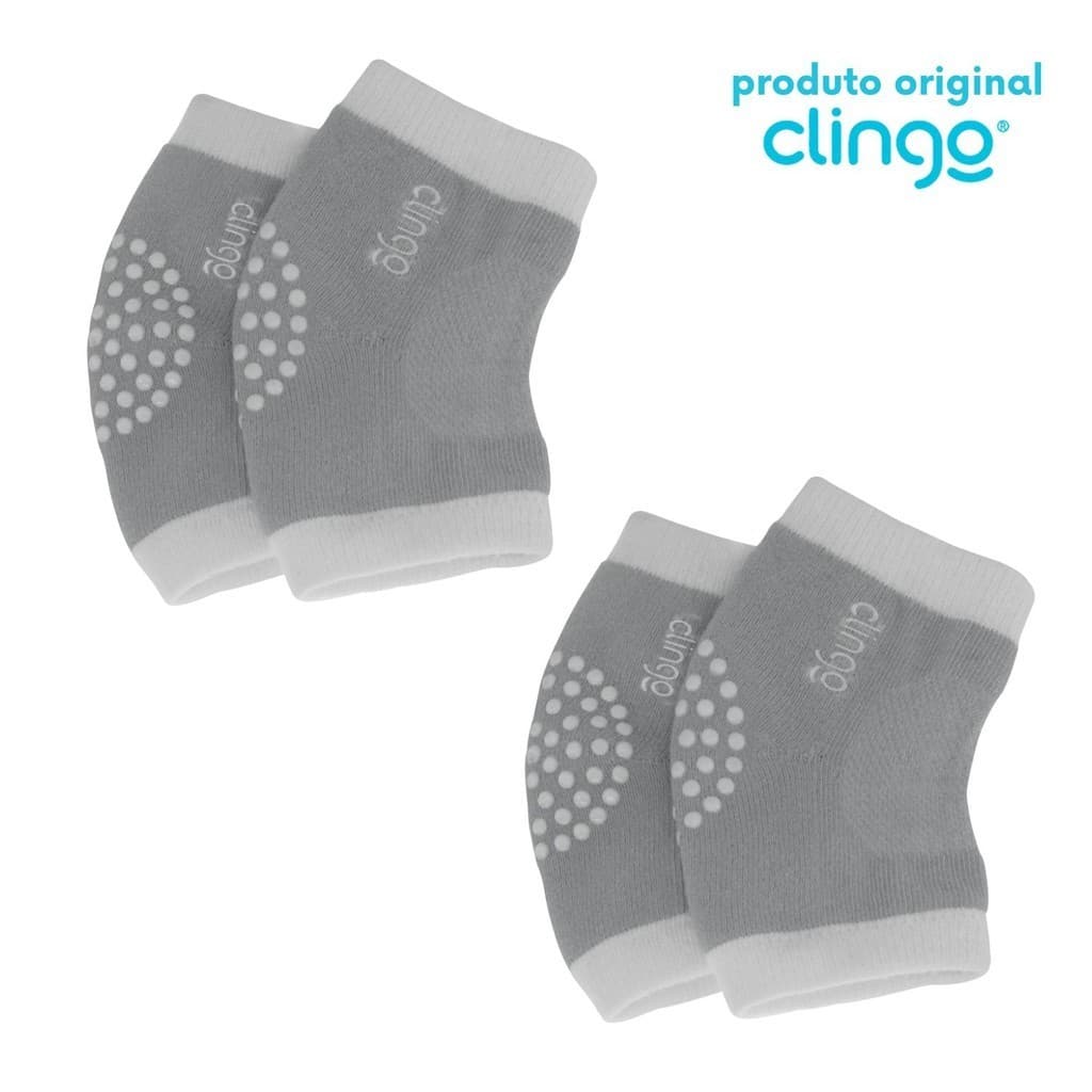 2 Pares de Joelheiras Infantil Antiderrapante Clingo Branco/Cinza -  Bolinhas Antiderrapantes