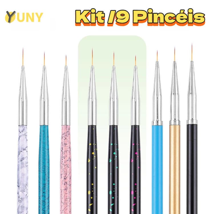 Kit 3 ou 9 Pincéis Ultra Fino Francesinha Decoração Manicure