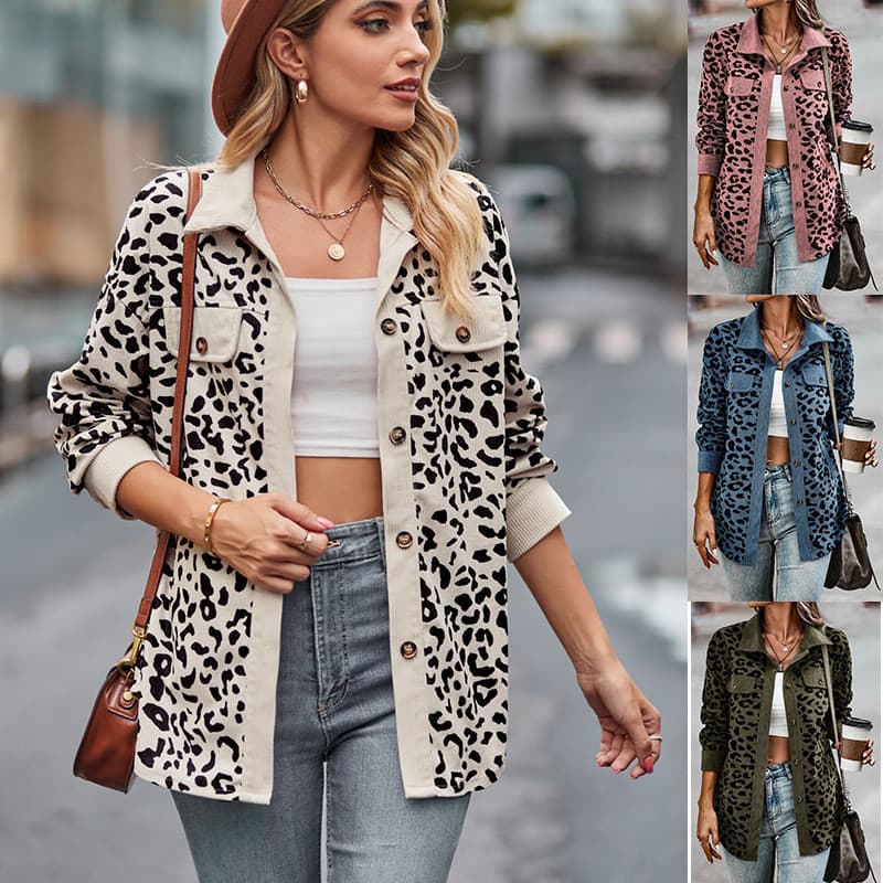 2025 outono novo estilo Cross-Border feminino leopardo impressão botão de manga comprida jaqueta feminina