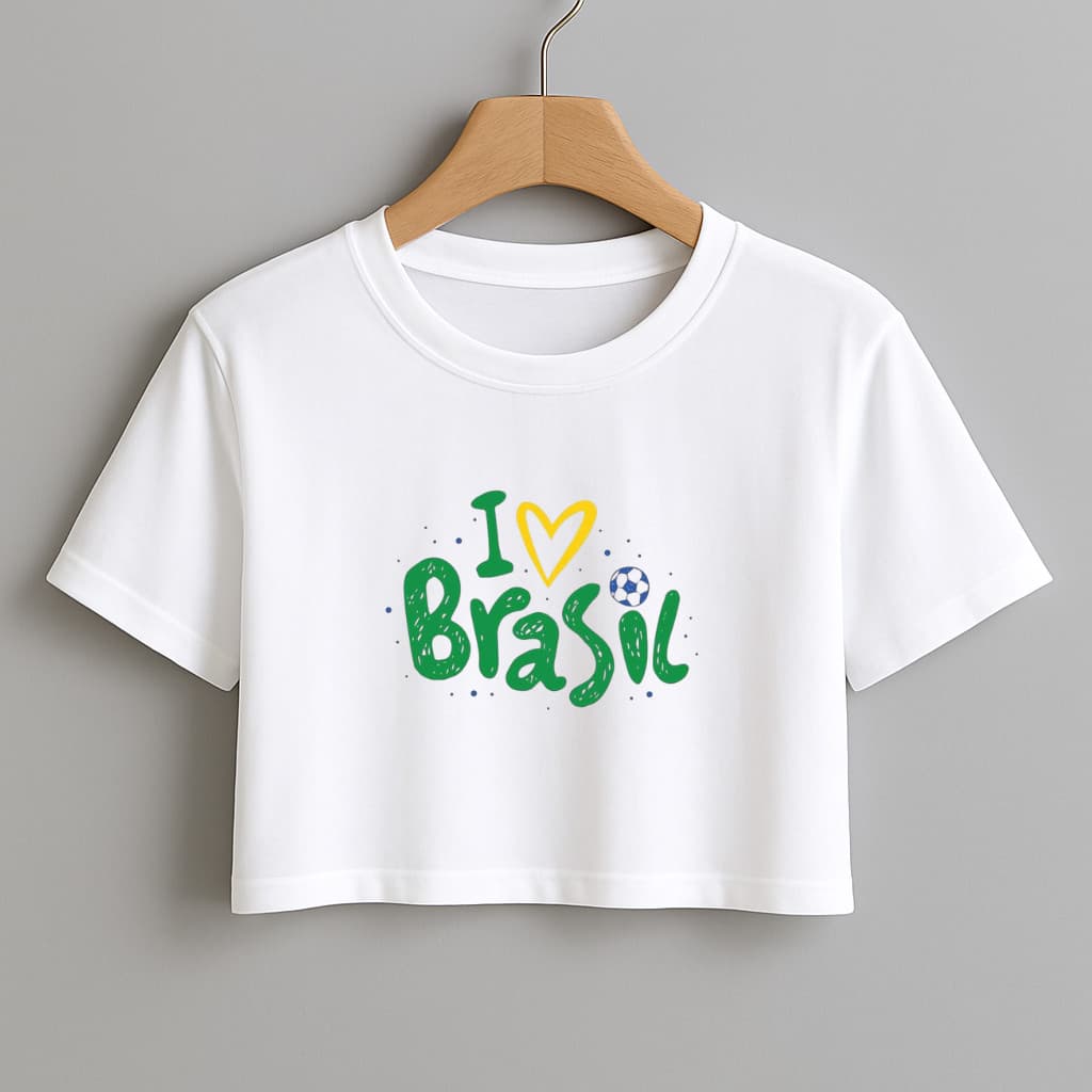 Cropped Feminino Blusinha Copa do Mundo 2026 I Love Brasil Torcida Tendencia Futebol