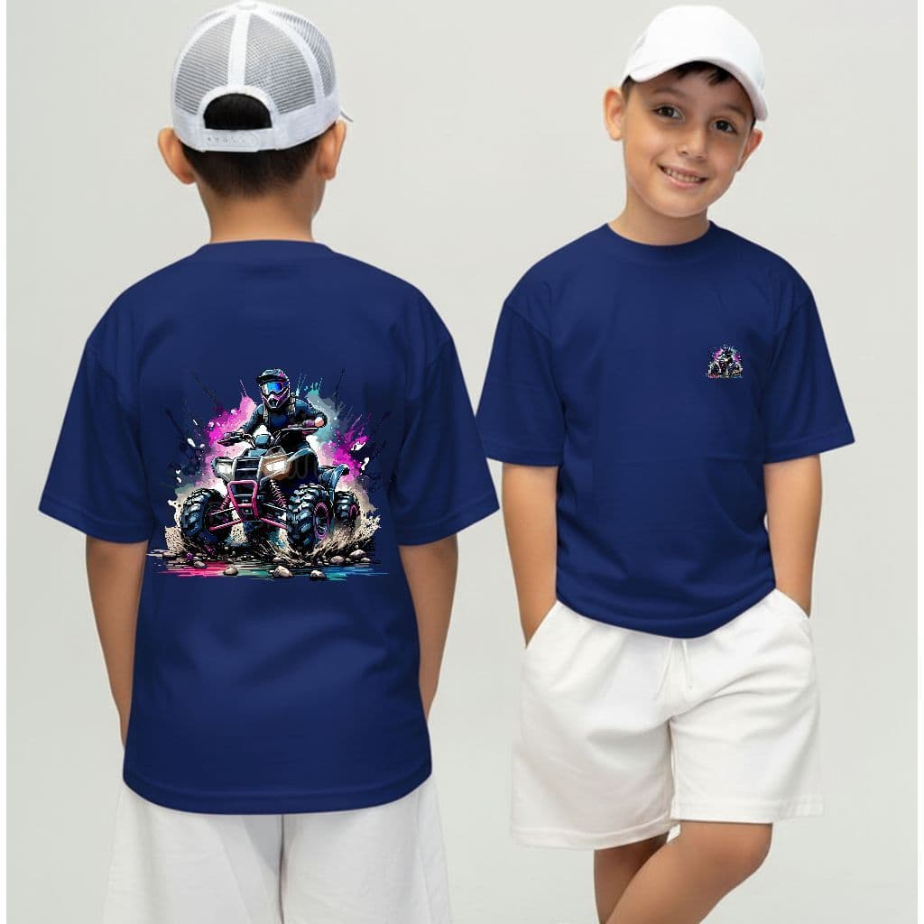 Camiseta Infantil Malha 30.1 100% Algodão Camisa Juvenil Estilosa Desenho Animado Quadriciclo