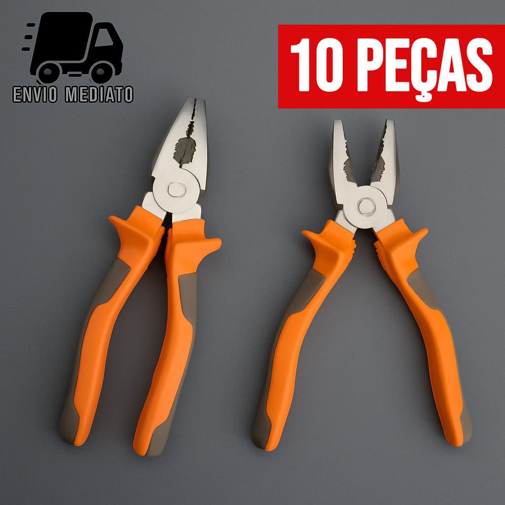 Kit 10 Alicate Universal 8" Multiuso com Cabo Isolado – Alta Resistência