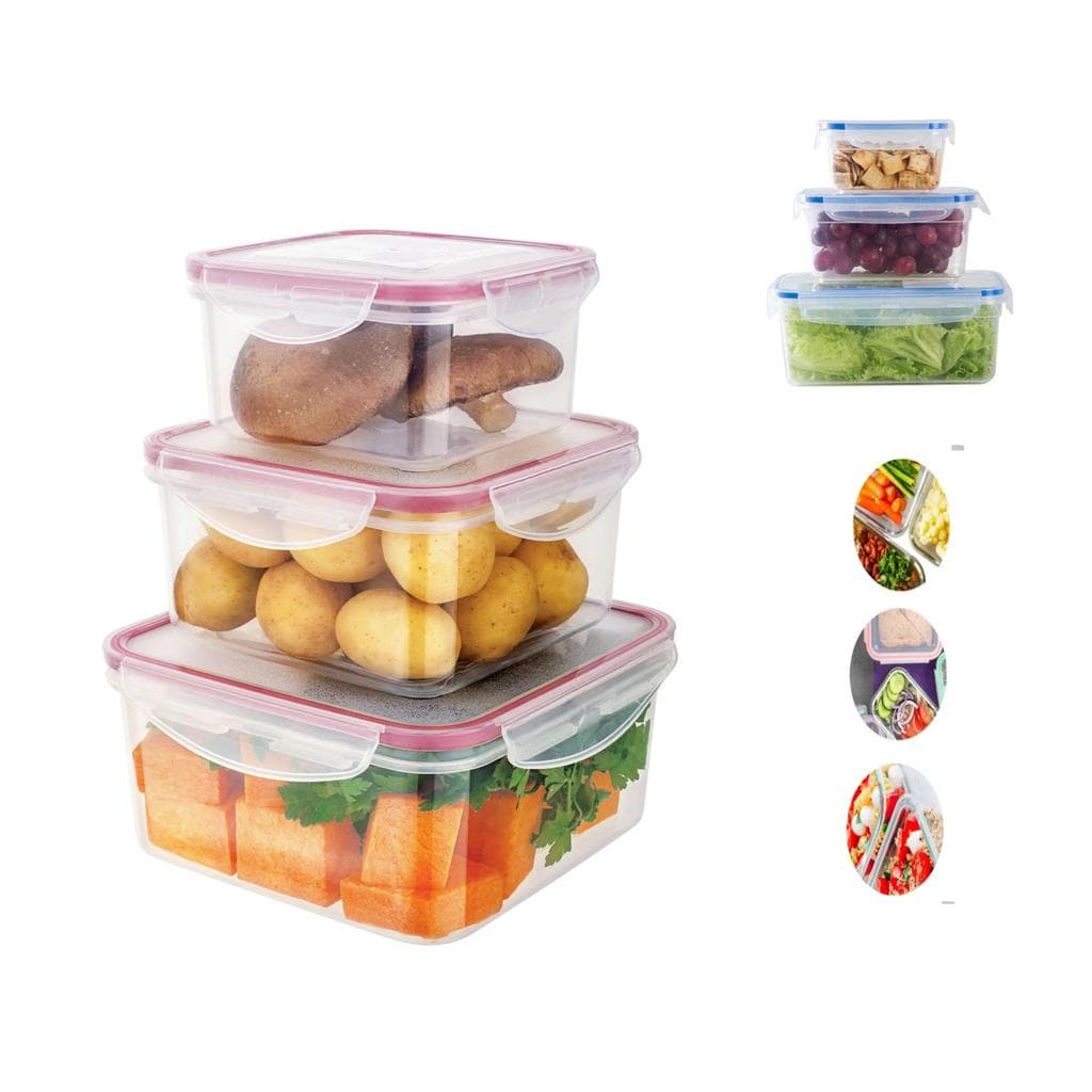 KIT 3 POTES HERMETICOS PROFISSIONAL FREEZER AO MICROONDAS MULTITAMANHOS ORGANIZADOR COZINHA MANTIMENTOS TRAVA TAMPA SILI
