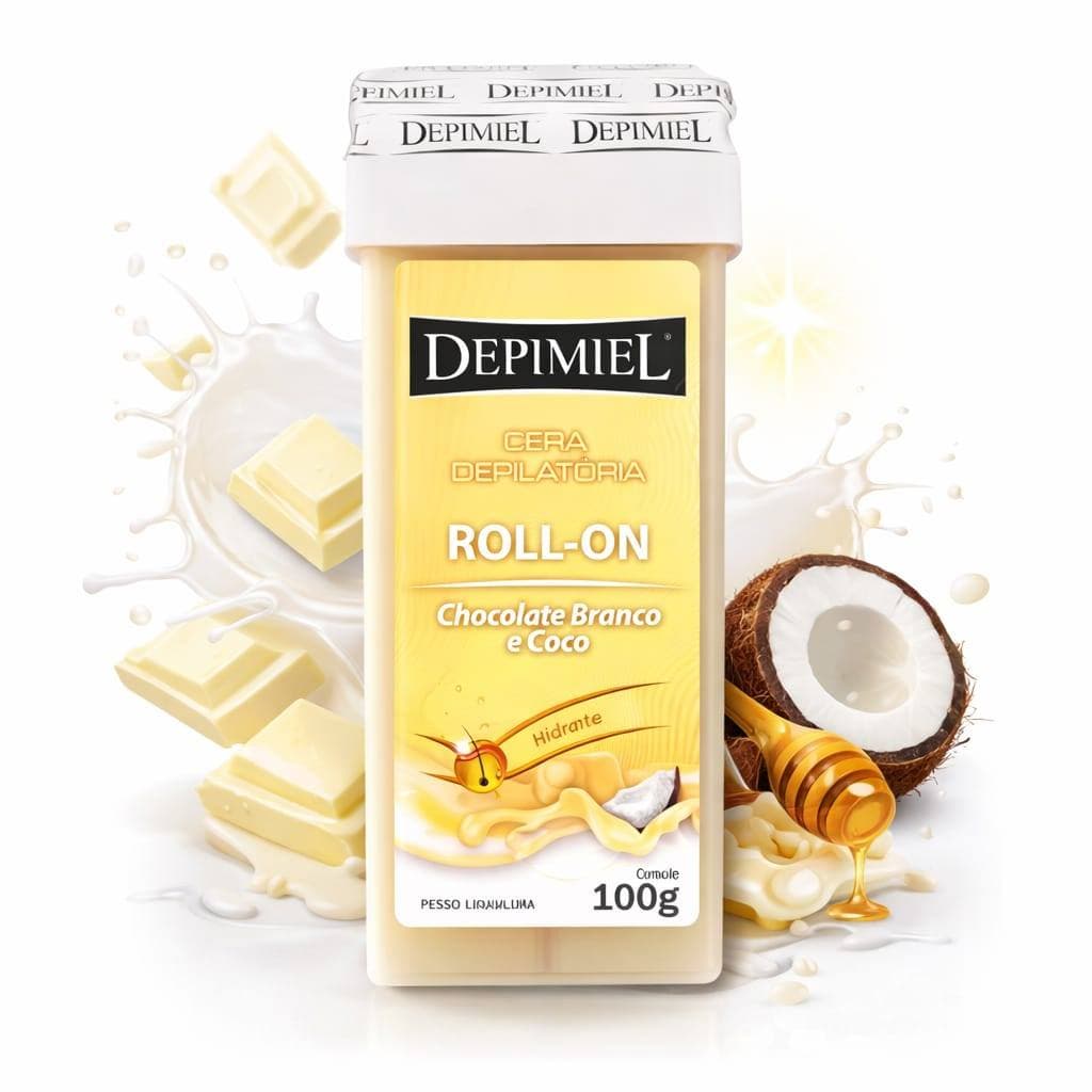 Cera Depilatória Roll-On Chocolate Branco com Coco