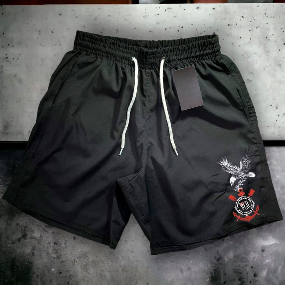 Bermuda Short Tactel Gaviões Da Fiel Ideal Para Treinos, Academia, Corrida, Torcida Organizada