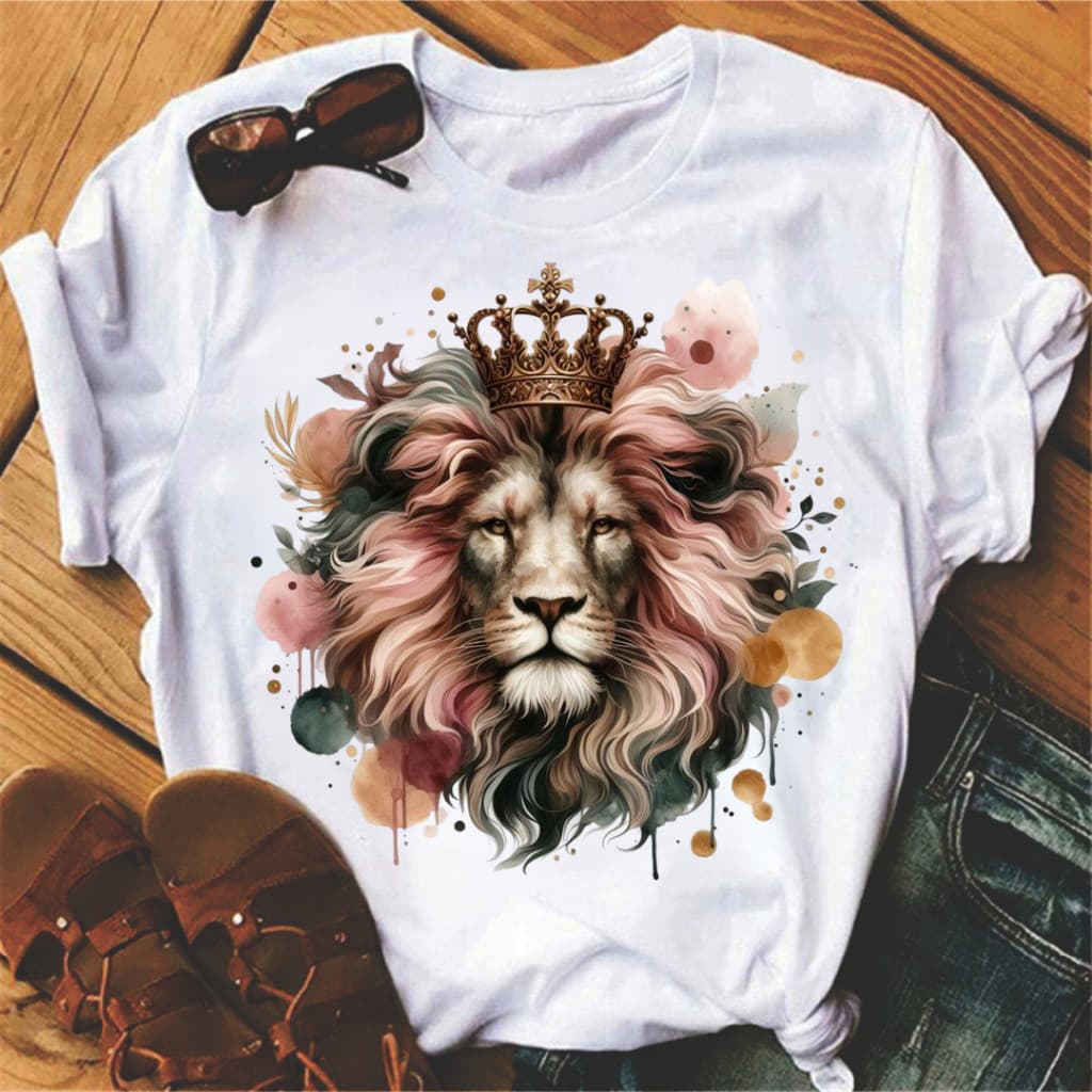 Camiseta Básica Feminina Leão Colorido Blusinha dia a dia Malha Fresca e Confortável -R Distribuidora