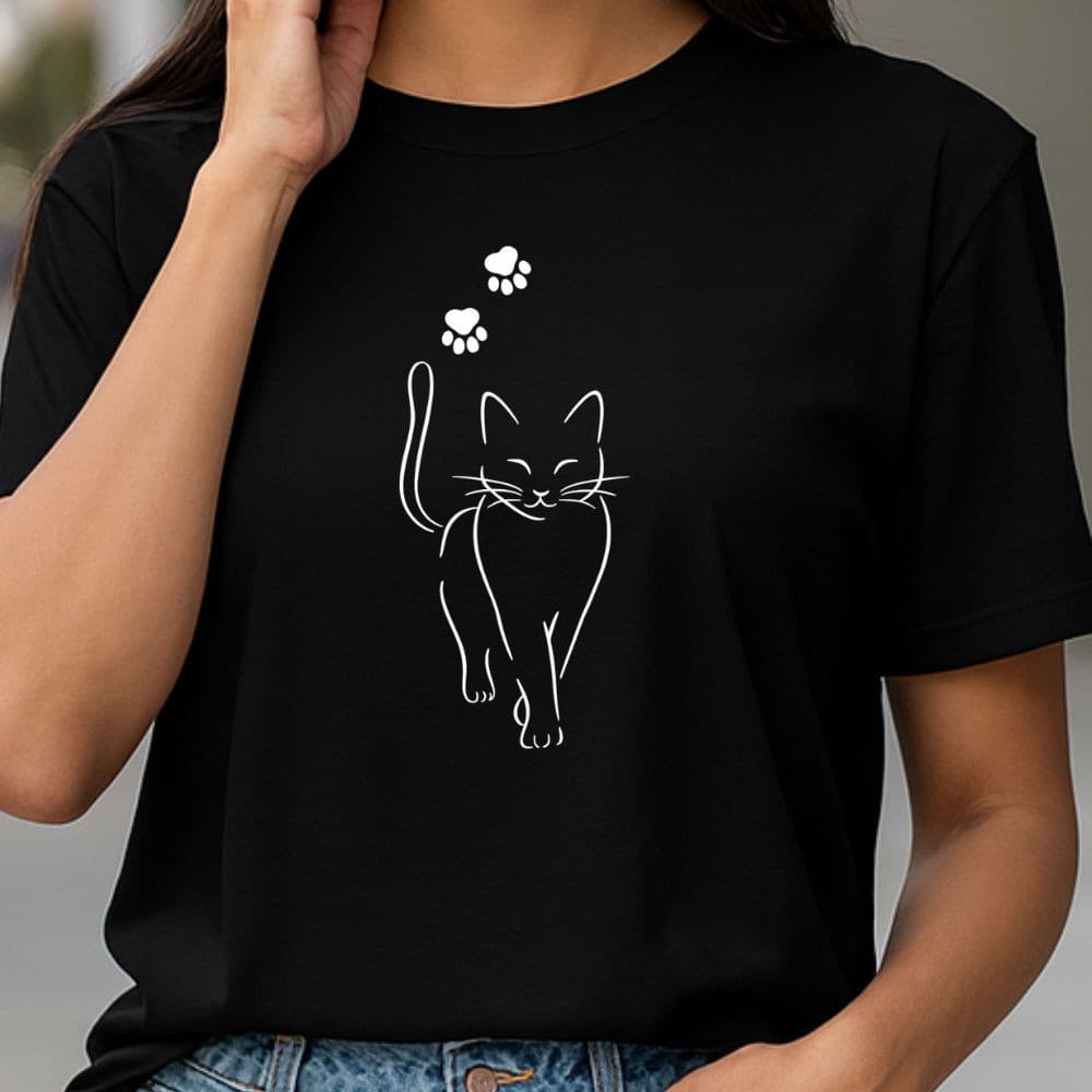 Camiseta Feminina Gatinho Delicado Minimalista Casual Básica