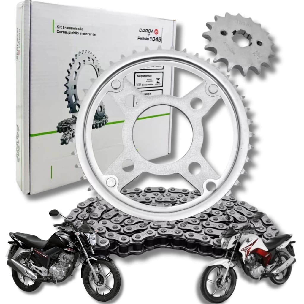 Kit Relação Transmissão Titan Cg Fan Cargo Start 160 - Premium Aço 1045 Com Corrente