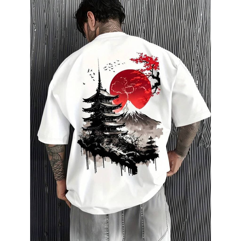T-shirt de Manga Curta Casual Masculina Inspirada no Estilo Japonês MODA RUA