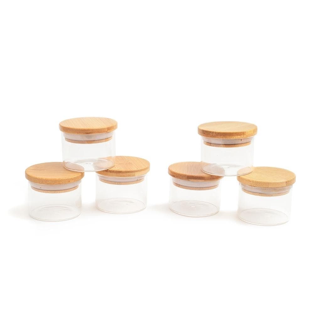 Kit de 6 potes de mantimentos de 110ml com tampa de bambu - oikos