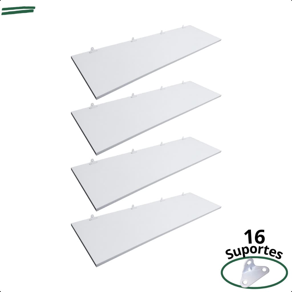 Kit 4 Prateleira Branca 100X30 + Suporte Flutuante Mdf  Organizadora Decoração Cozinha Banheiro Sala