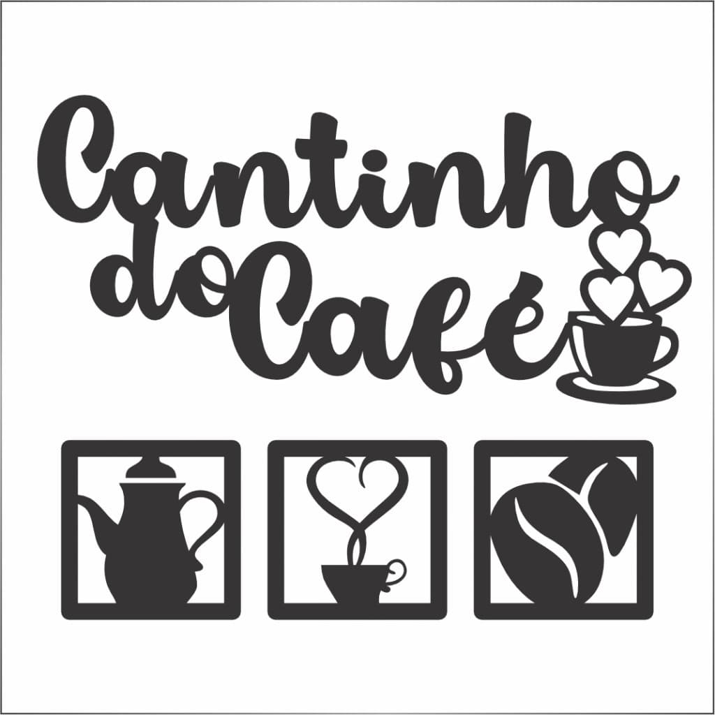 Kit Decorativo Cantinho do Café com Quadrinhos – 4 Peças MDF Preto Fosco