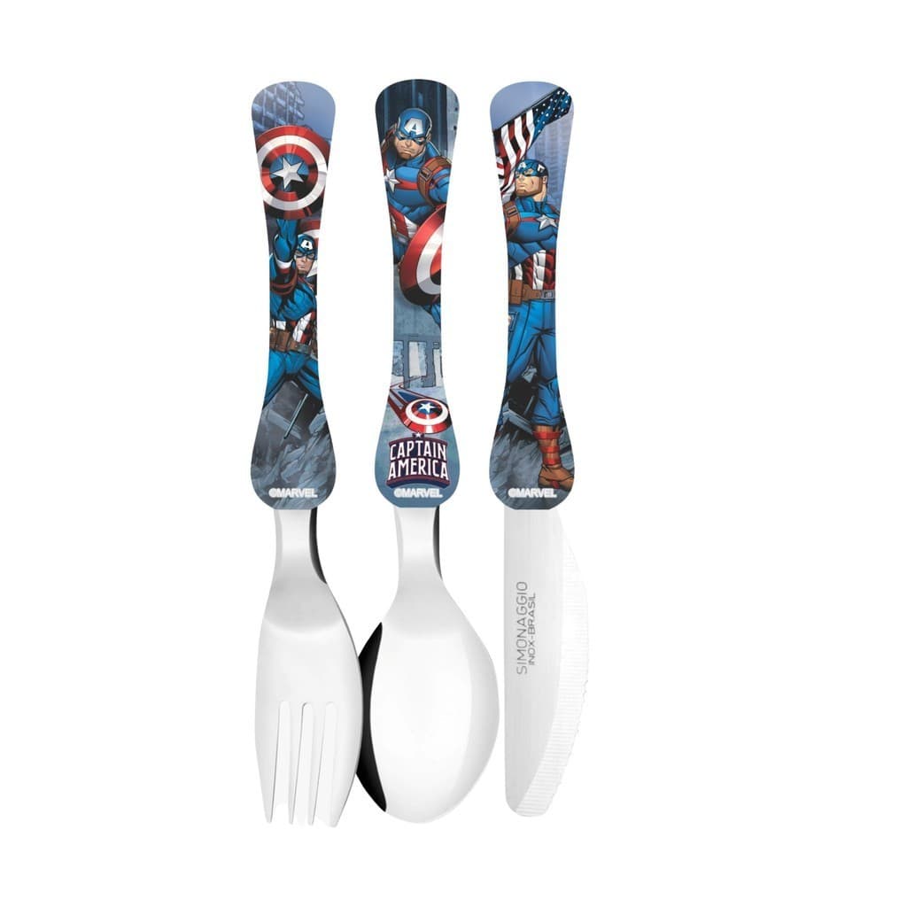 Talher Infantil Capitão América Vingadores Avengers Disney Inox kit 3 peças
