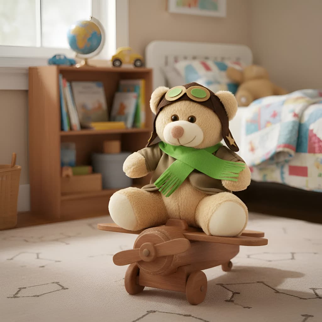 Urso De Pelúcia Aviador 30cm Decoração Anti-alérgico