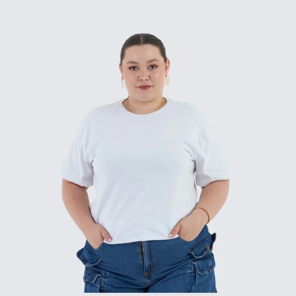 Camiseta Tshirt Feminina Plus Size Básica Algodão 30.1