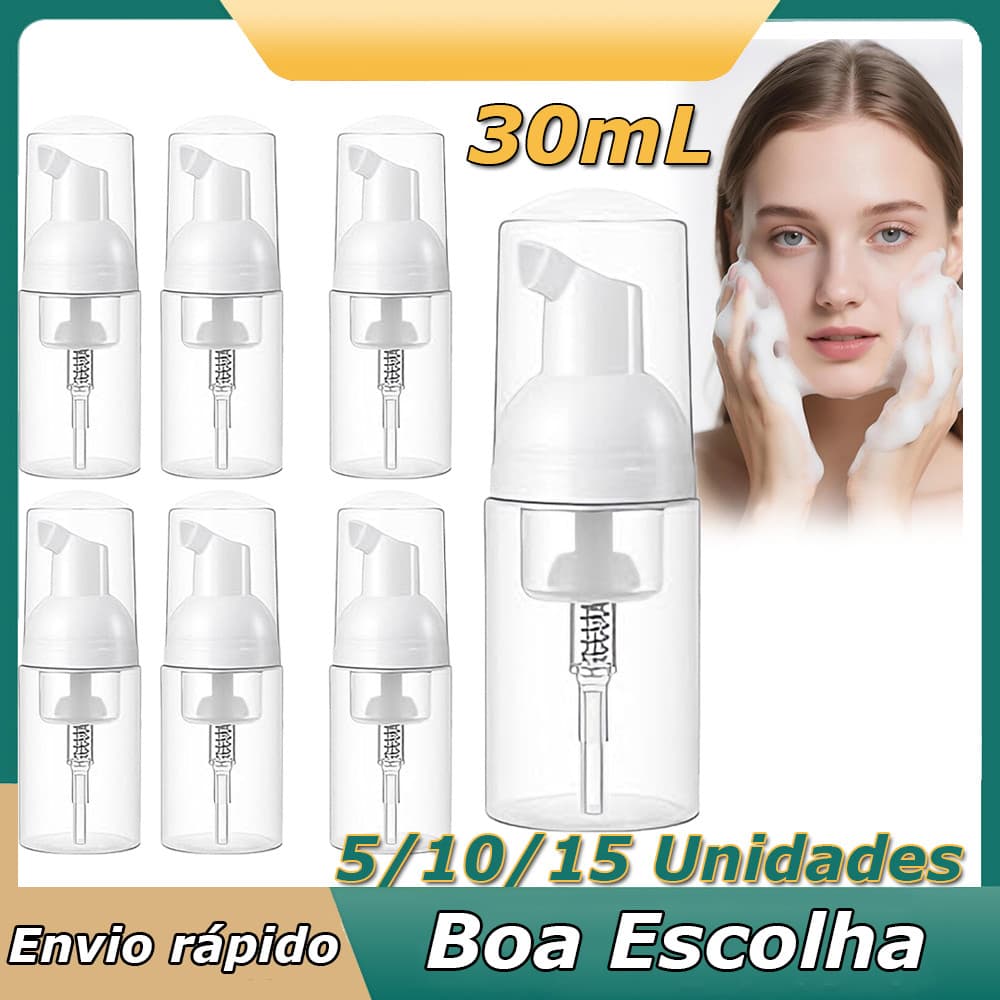 5 Garrafa de espuma de 30ml limpador facial frascos de espuma de plástico dispensador de xampu de loção recarregável