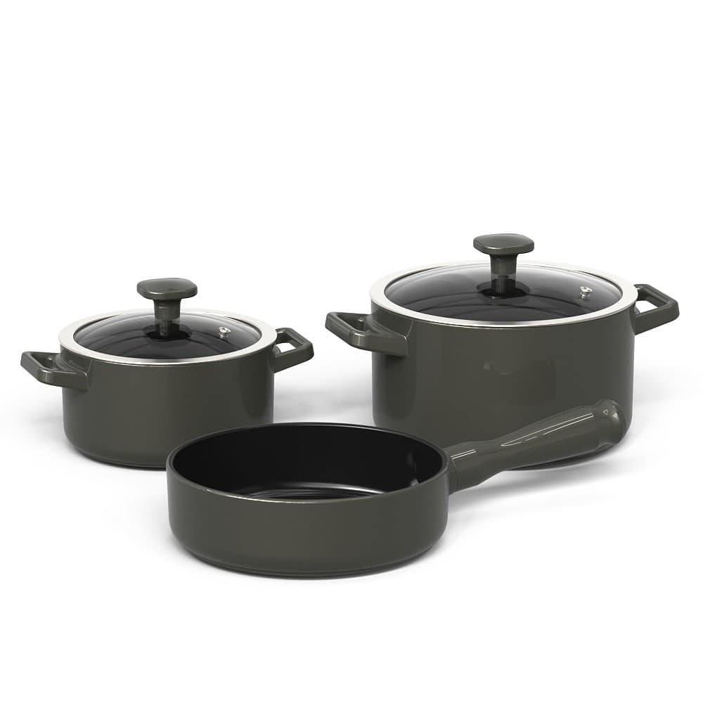 Jogo De Panelas  Aura 3 Pcs - Onyx Gray