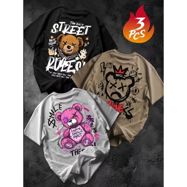 Kit 3 Camiseta Masculina e Feminina Streetwear Combo De Camisa Unissex