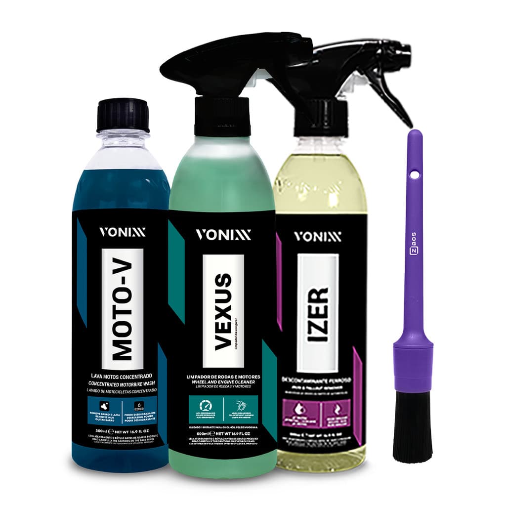 Kit Rodas Impecáveis: Pincel + Moto-V + Vexus + Izer VONIXX