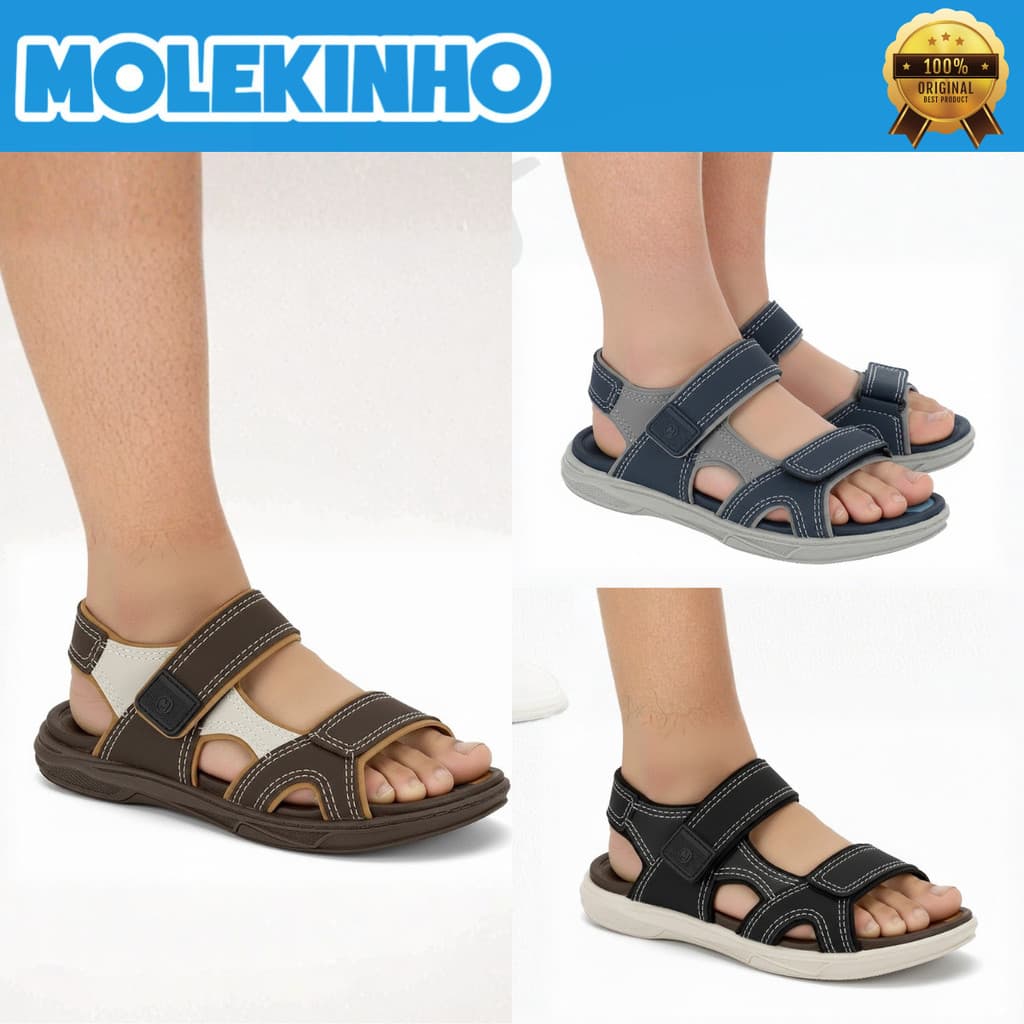 Sandália Papete Molekinho Menino Infantil Calce Fácil Escola Casual Velcro Estiloso Original Passeio