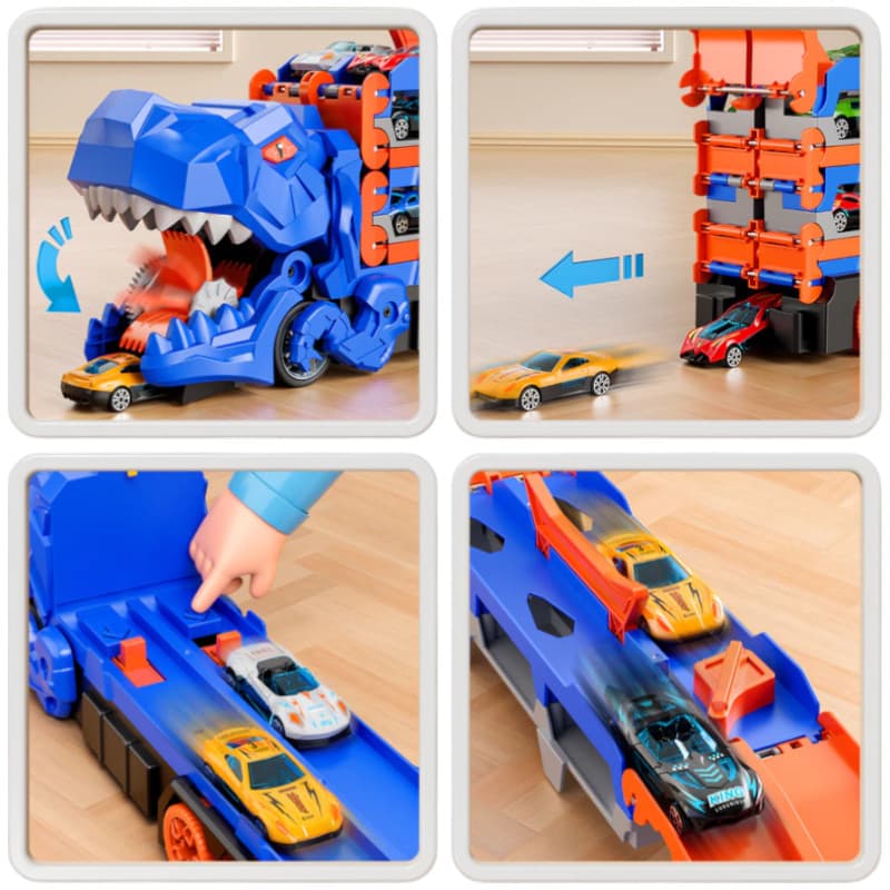 Caminhão Dinossauro Que Engole Carrinho Brinquedo Infantil Menino Kit Transportador Dino Papa Carros Presente Natal