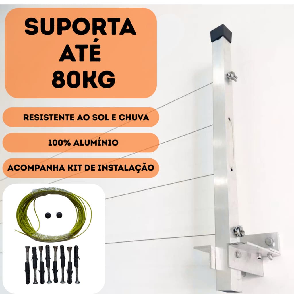 Varal Retrátil Parede Prático 100% Alumínio Suporte Resistente até 80kg - Envio Imediato