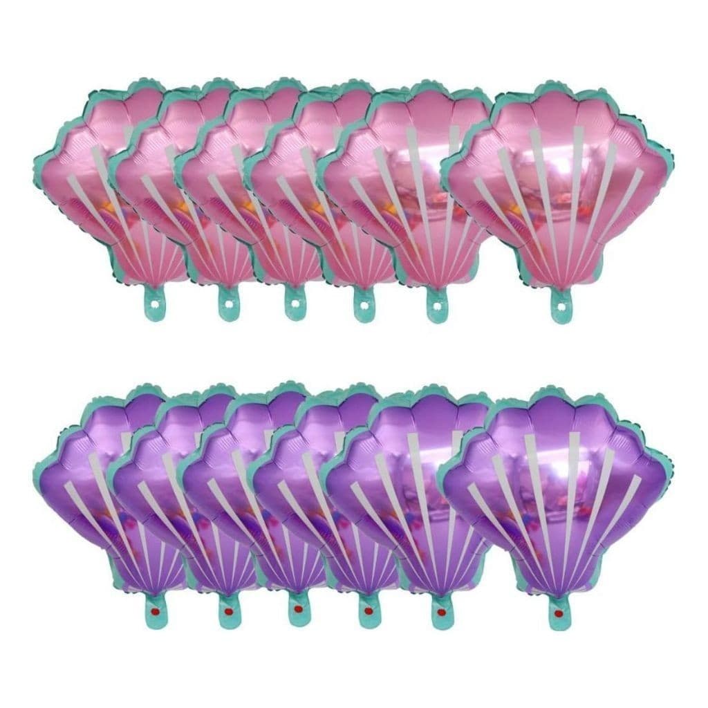 10 Mini Balão Concha 34cm Metalizada Fundo Mar Decoração Cor Rosa/lilás