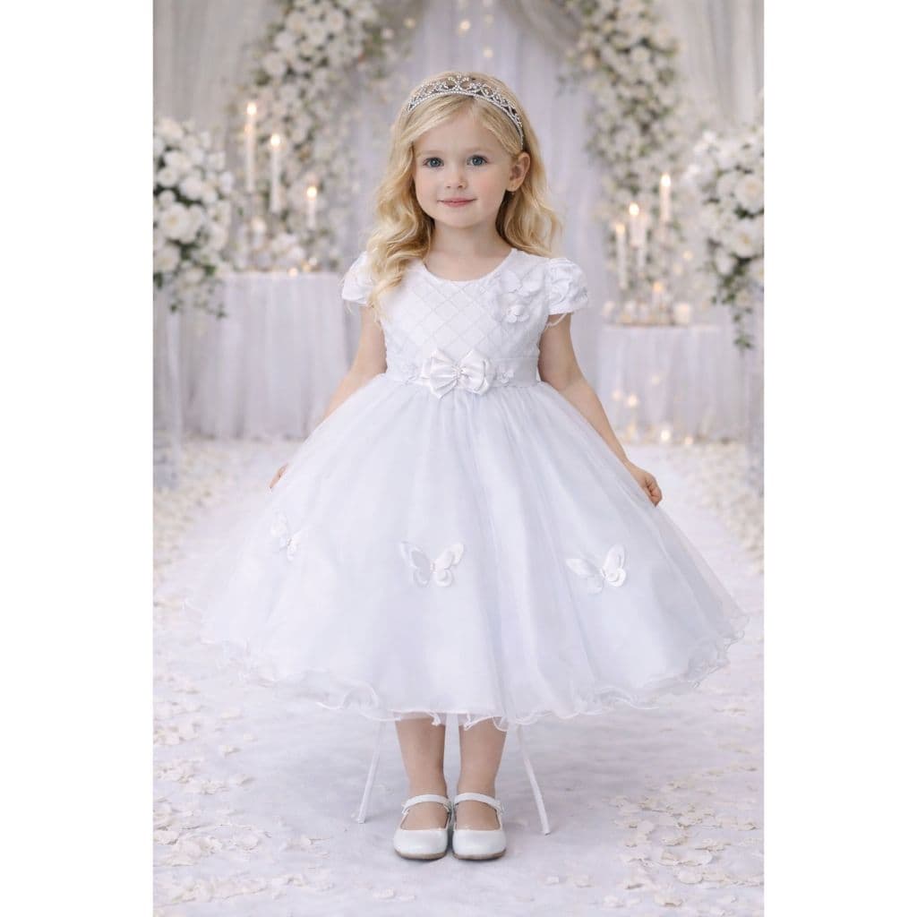 Vestido De Festa DAMINHA BATIZADO Bebê Luxo Aniversário Mundo Encantado Borboletas Branco - 1 ao 3