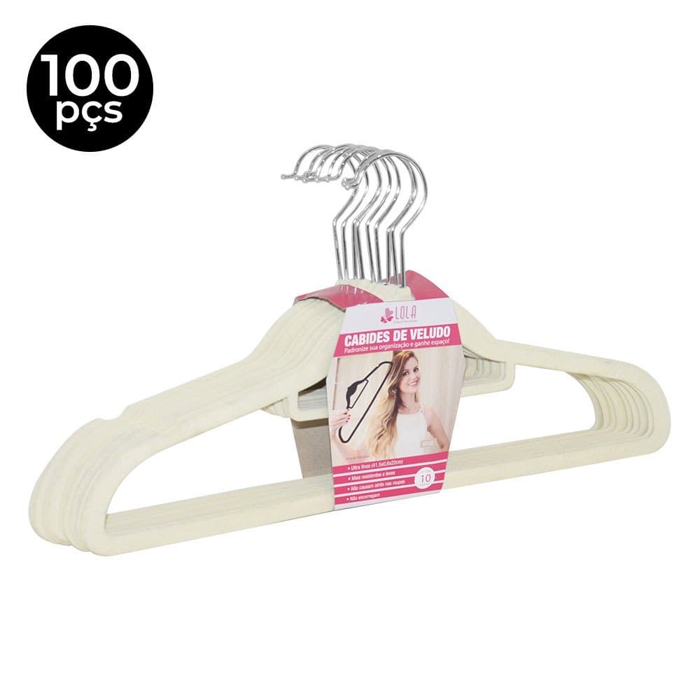 Cabide de Veludo Slim Bege 45 cm - 100 pecas