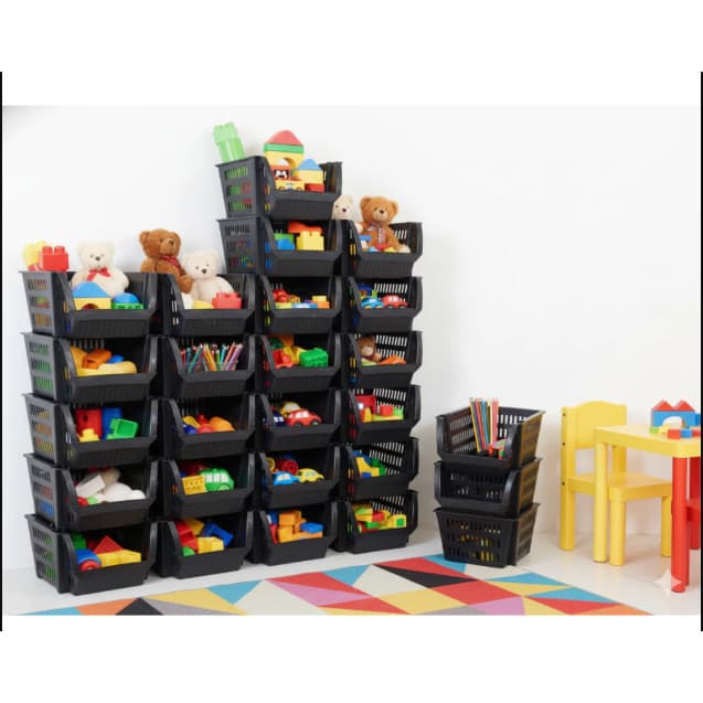 10 Caixa Bin Cesto Organizadora Plástica Mini Empilhável Preto