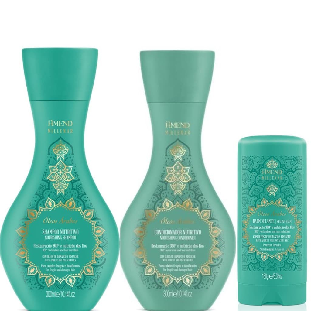 Kit Óleos Árabes Amend Cosmetics  Shampoo 300ml + Condicionador 300ml + Balm Selante 180g