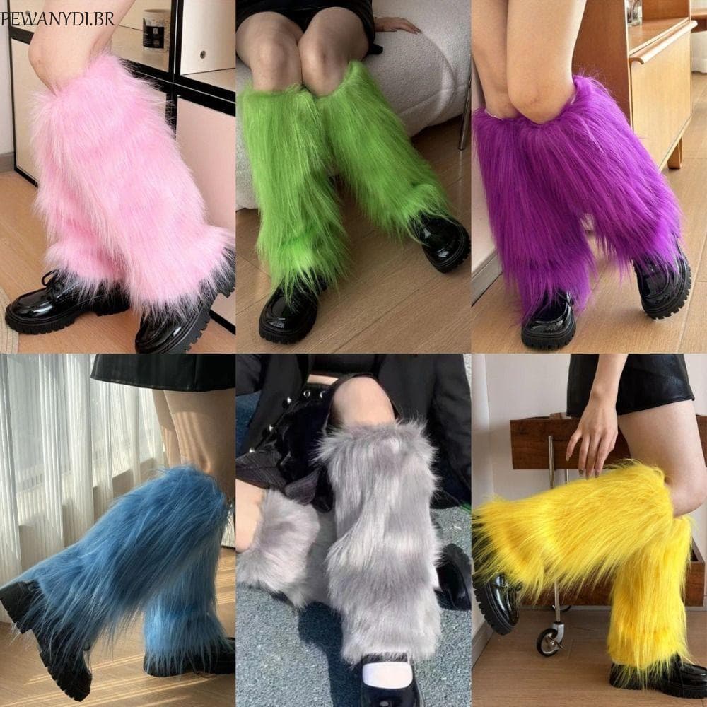 Aquecedores De Pernas Peludos PEWANYDI , Capa De Botas Lolita Estilo Japonês De Pele Sintética , Meia Tubo Longo De Cor