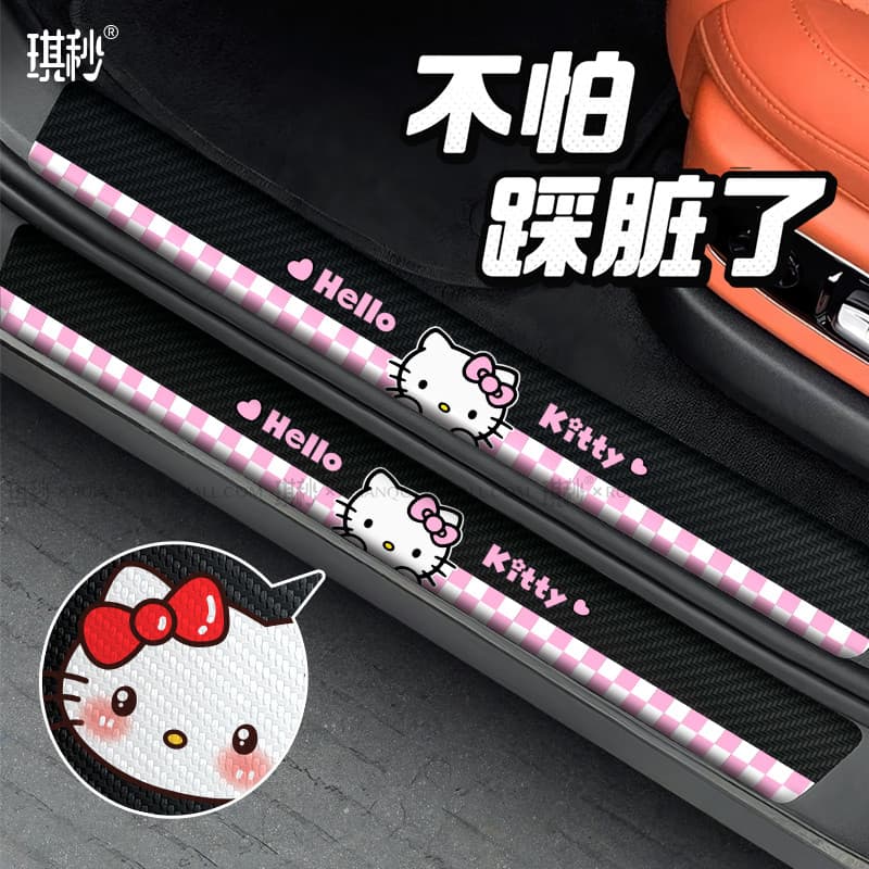 Tira de limiar do carro hellokitty anti-passo anti-colisão adesivo tronco olá Kitty Pedal da porta do carro decoração ad