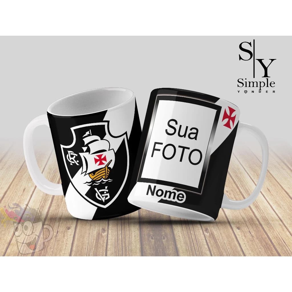 Caneca Personalizada - Presente - Time Vasco com sua  Foto Porcelana 325 ml.