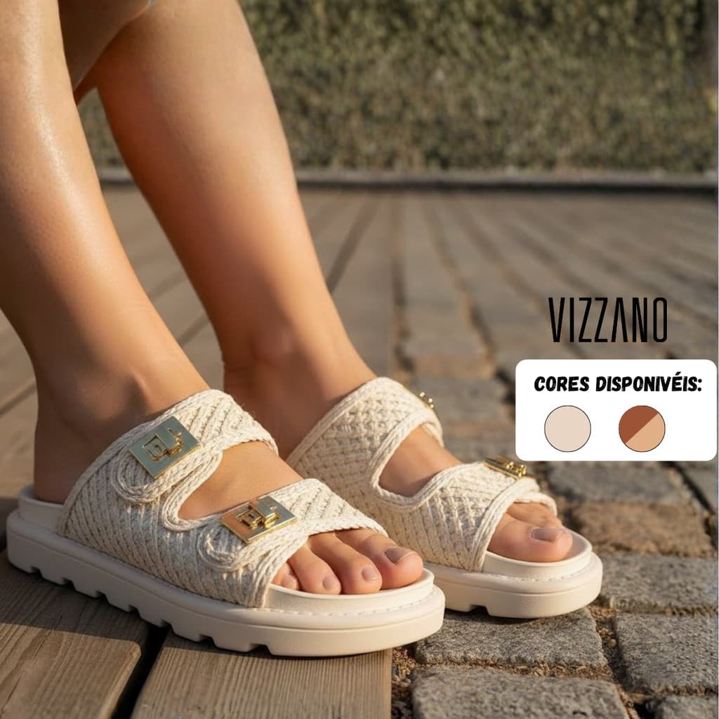 Papete Vizzano Feminina Palha Fivela de Velcro Casual Moderna Flatform Tratorada Original