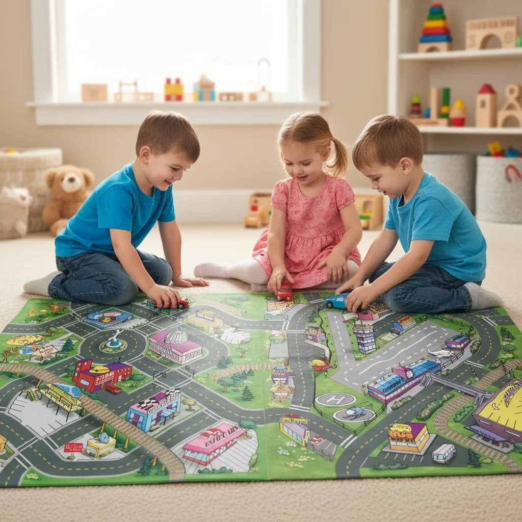 Tapete Atividade Infantil 200X100cm e 150X100cm Pista Carrinho de corrida
