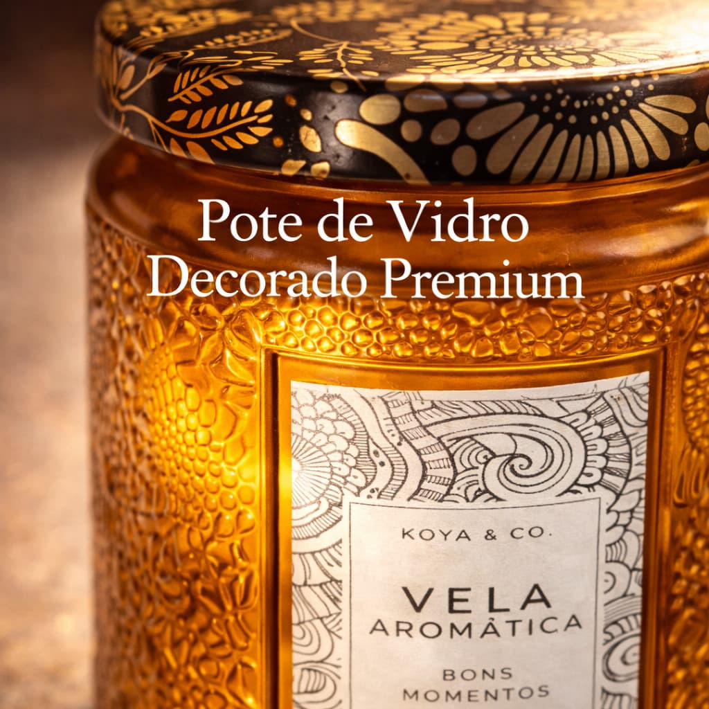 Vela Aromática Grande em Pote de Vidro com Tampa Decorada Premium Perfumada Decoração Sensorial