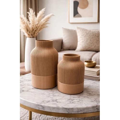 Kit 2 Vasos Decorativo Japandi Flores, Home Office Moderno Capuccino Japandi
