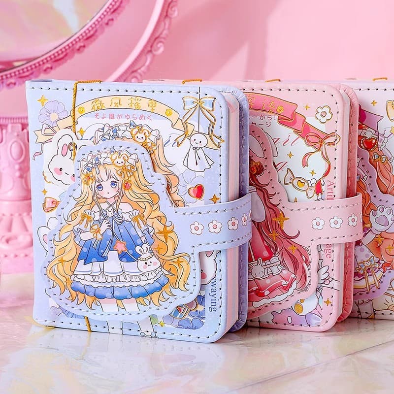 Bonito menina coração PU caderno fivela magnética bolso caderno manual estudantes da escola primária página colorida rec