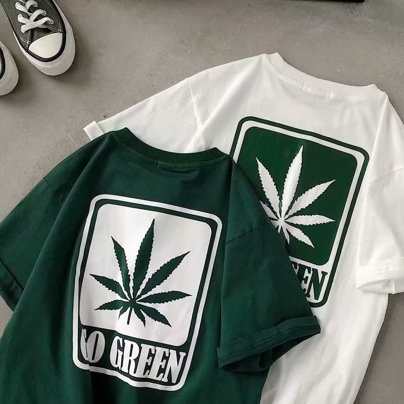 Camiseta Masculina Folgada Estampada Canabis folha erva