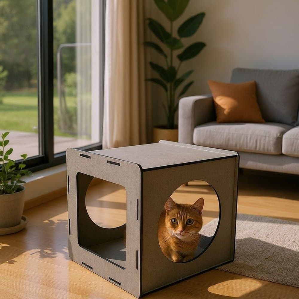 Casinha Nicho Minimalista para Gatos em MDF Linen Grigio