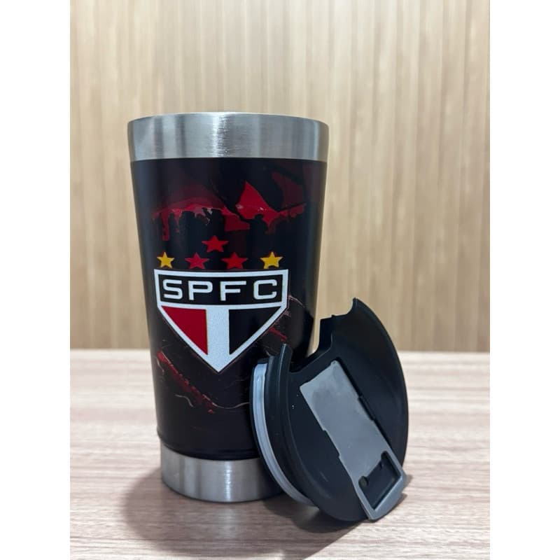 copo térmico inox 473ml personalizado time São Paulo com tampa e abridor