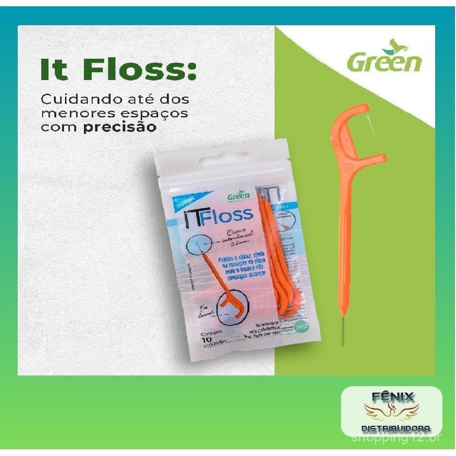 ESCOVA INTERDENTAL ITFLOSS C/ FIO DENTAL ORIGINAL GREEN LINHA PROFISSIONAL ORTODÔNTICA C/10 UNI.