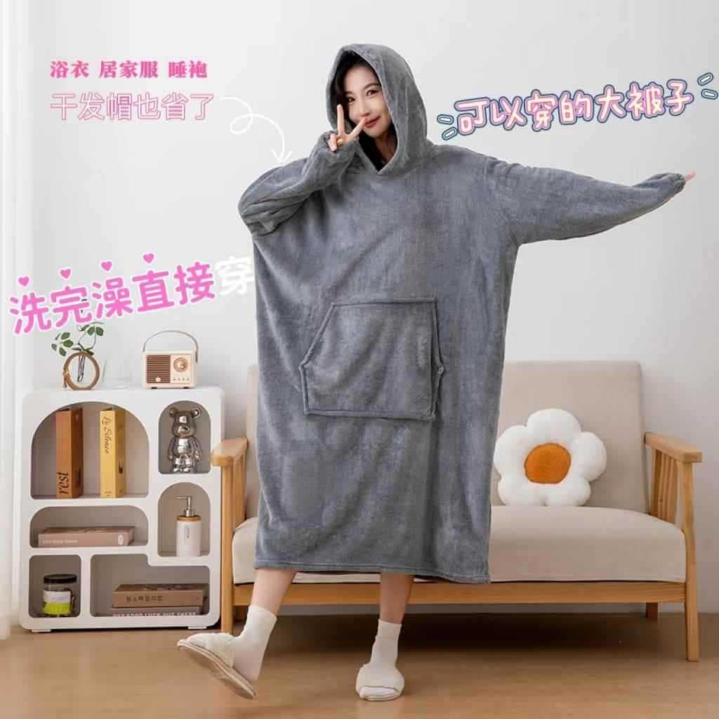 Pulôver moletom estilo engrossado toalha de banho roupão camisola absorver água de secagem rápida sem fiapos casa TV cob