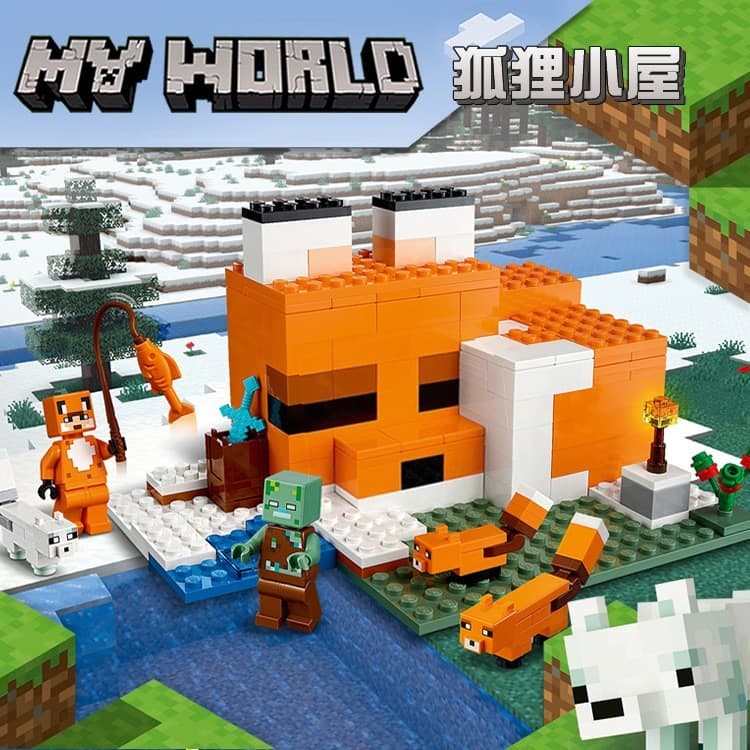 700 peças MY WORLD Fox House Mushroom House Steve Mine Brinquedo Educativo de Blocos de Construção para Meninos e Menina