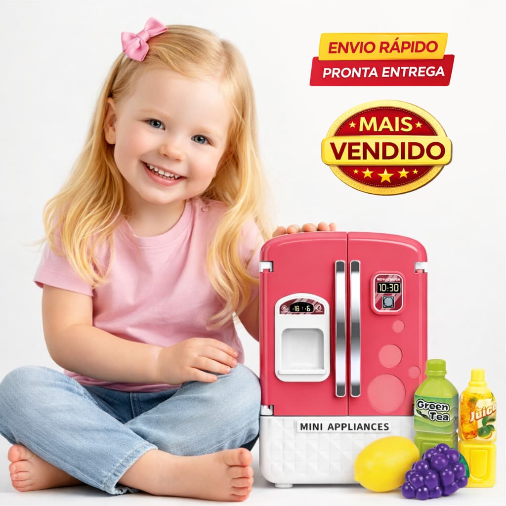 Geladeira Infantil Duplex Com Luz E Som + Acessórios Menina Play Set Mini Brinquedo