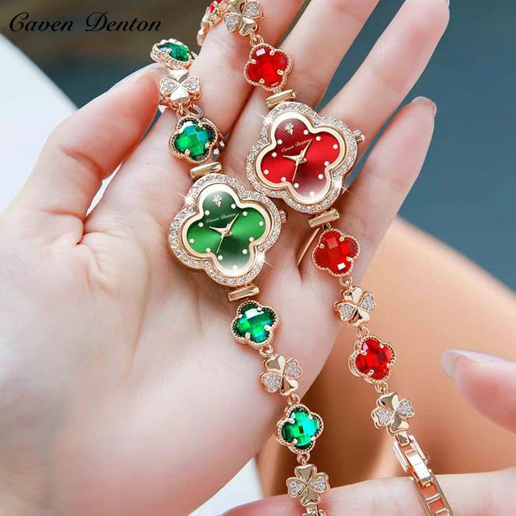 CAVEN DETON Relógio feminino personalizado moda quatro folhas relógio feminino Gem diamante pulseira fina relógio de pul